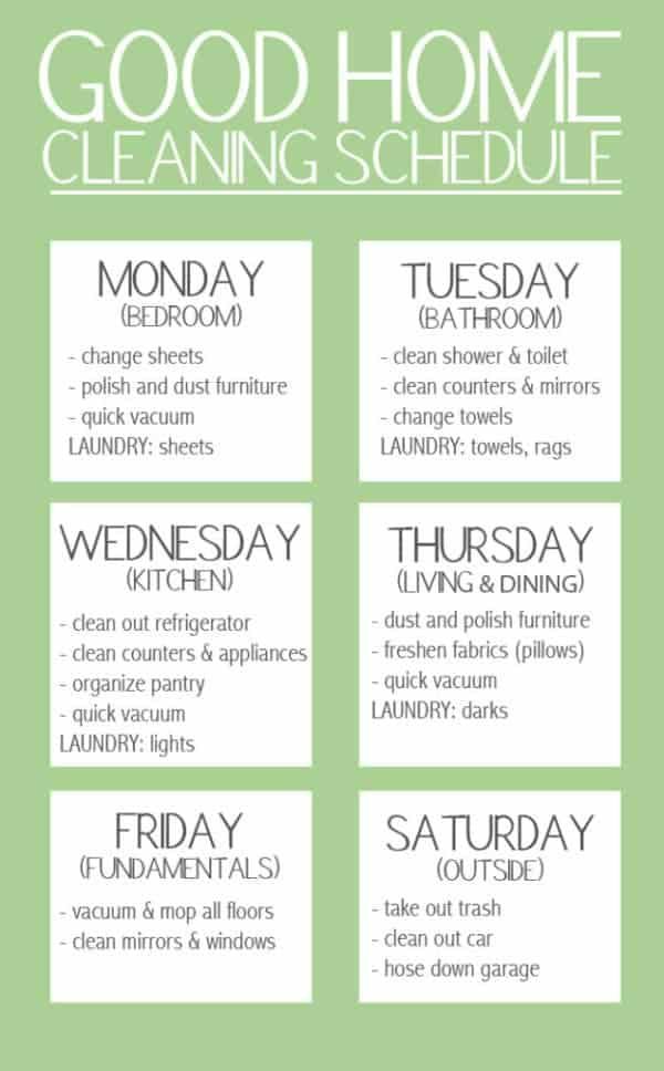 the good home cleaning schedule is shown