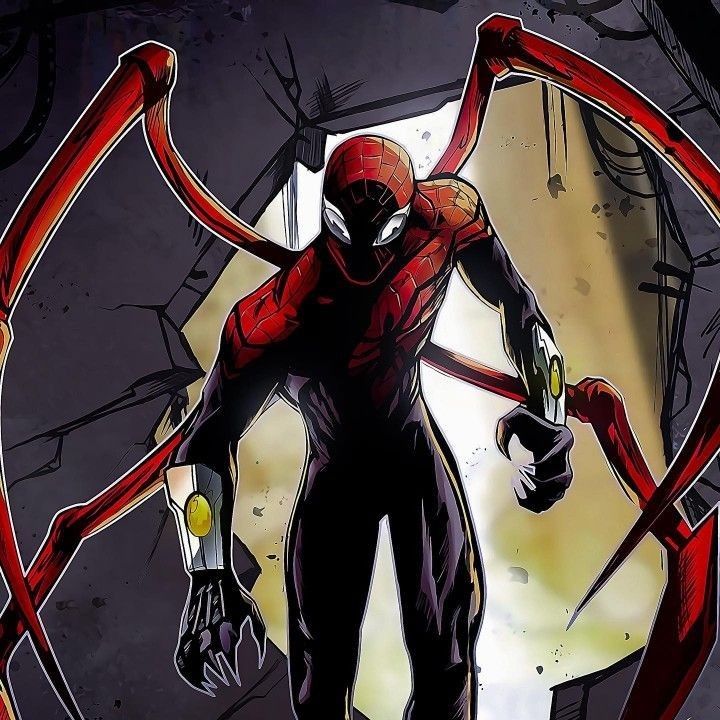 a drawing of a spider man holding two swords