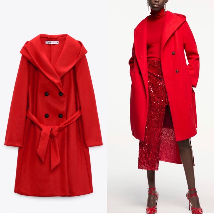 Brand New With Tags. Oversized Fit. Elegant Red Winter Outerwear, Elegant Red Pea Coat For Winter, Red Wool Coat For Winter Workwear, Red Wool Coat For Spring Workwear, Red Double-breasted Winter Outerwear, Red Double-breasted Wool Coat For Winter, Red Long-sleeved Wool Coat For Winter, Red Double-breasted Outerwear For Winter, Red Double-breasted Wool Coat For Fall