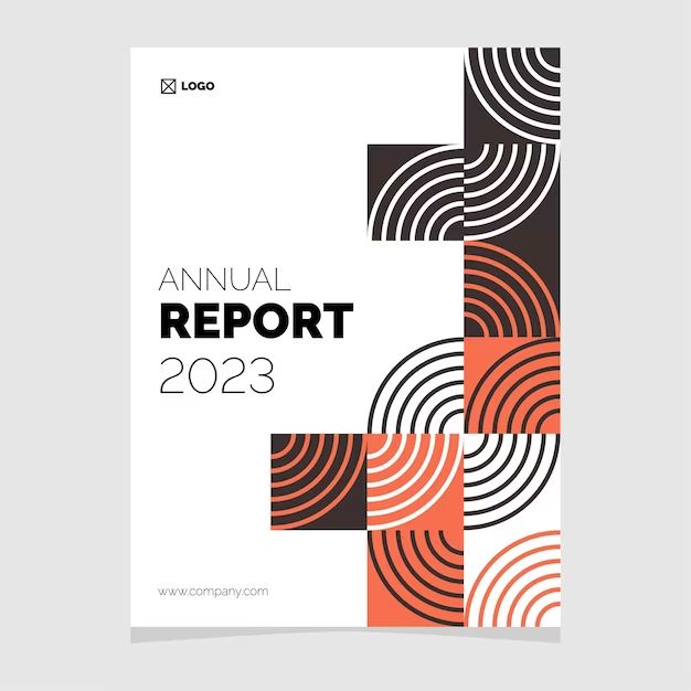 the annual report is shown with an orange and black geometric pattern on top of it