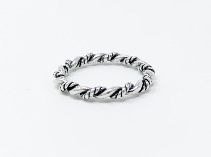 Sterling silver oxidized ring with twisted rope design. Sizes 5, 6, and 7. Rope Ring, Oxidized Ring, Rope Rings, Rope Design, Ring Designs, Silver Bracelet, Ring Size, Silver Rings, Twist