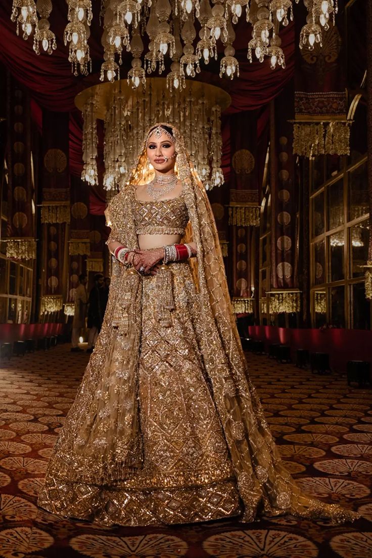 Bride: Sanya Madan in our Handcrafted Gold Lehenga Set Maharani Look, Double Dupatta, Manish Malhotra Lehenga, Gold Lehenga, Global Dress, Bridal Outfit, Wedding Silk Saree, Indian Bridal Dress, Fancy Rings