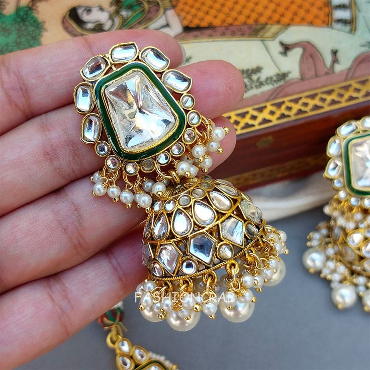 A pair of Traditional Neesha Traditional Jewellery Set ��– White. Size & Other Details Earrings Length: 6.5cm Earrings Weight: 29gm/pc Material: Kundan Stone, Pearls Attire: Lehenga, Salwar Suit, Kurti, Saree, Flared Dress, Gown Suit Kurti, Kundan Jewellery Set, Traditional Jewellery, Pearl Necklace Set, Bollywood Style, Bollywood Jewelry, Flared Dress, Indian Bollywood, Kundan Necklaces