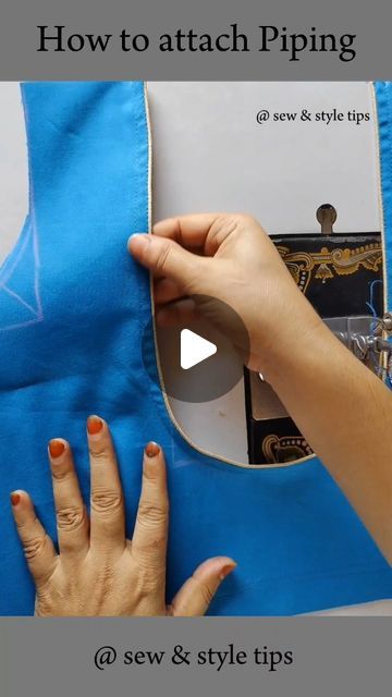 someone is cutting out the bottom part of a blue tote bag with text overlay that says how to attach piping