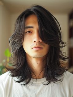 Layered Haircut Men Long, Sokka Hair Styles, Long Hair Men Reference, Mens Long Haircut Undercut, Male Wolf Cut Hairstyle, Long Hair Male Hairstyles, Medium Long Hair Styles Men, Long Hair Asian Men, Long Layered Hair Men