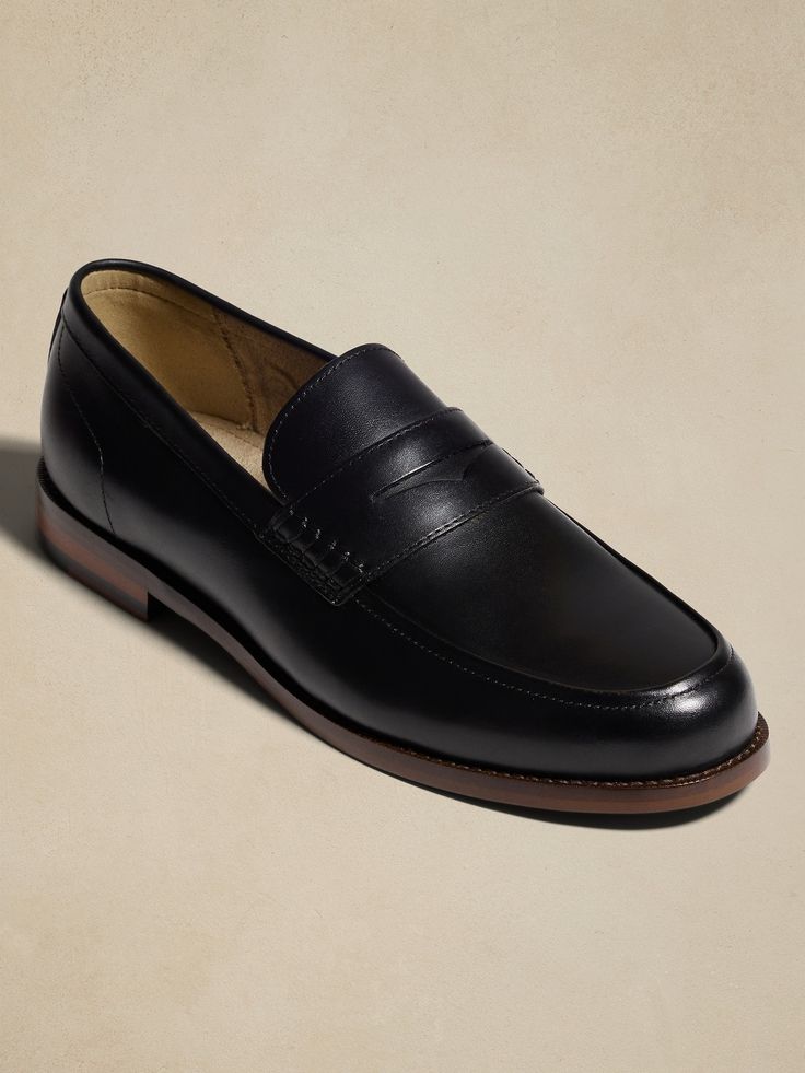 Leather Penny Loafer | Banana Republic Factory Classic Plain Toe Tassel Loafers For Semi-formal Occasions, Classic Semi-formal Plain Toe Tassel Loafers, Classic Black Loafers With Goodyear Welt Construction, Classic Tassel Loafers For Work, Classic Wingtip Moccasins, Classic Moc Toe Dress Shoes With Leather Footbed, Classic Tassel Loafers With Rubber Sole For Semi-formal, Classic Round Toe Tassel Loafers For Business Casual, Classic Tassel Loafers With Rubber Sole For Semi-formal Occasions