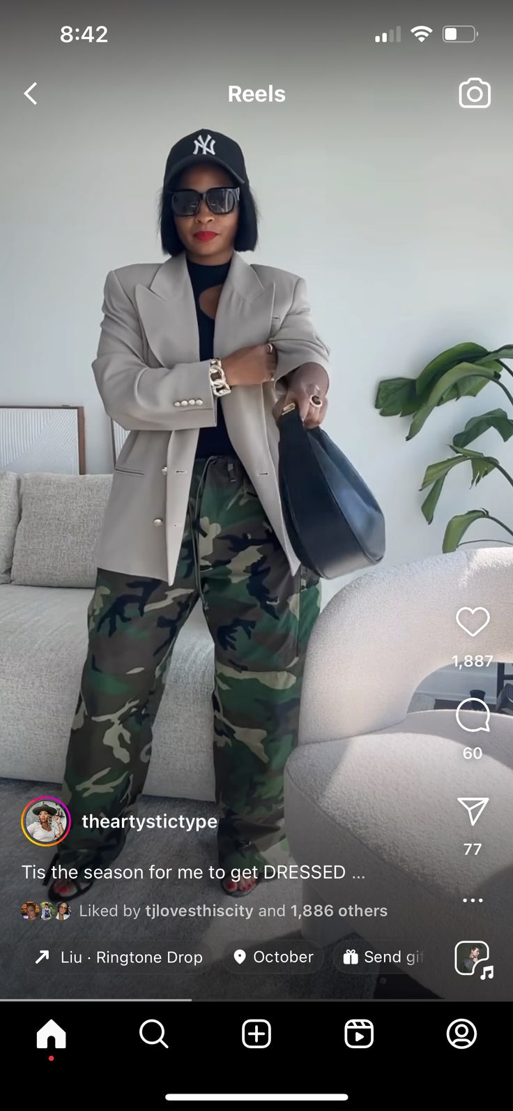 Army Fatigue Cargo Pants Outfit, Winery Outfit Fall Wine Tasting Black Women, Oversized Blazer Outfit Black Women, 55 Degree Weather Outfit Work, Outfit Ideas Camo Pants, Army Fatigue Pants Outfits For Women, Elevated Sporty Style, Camo Wide Leg Pants Outfit, Elevated Casual Outfits Black Women