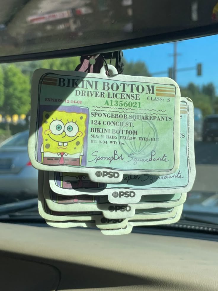 the license plate is attached to the car's rearview mirror as it sits on the dashboard