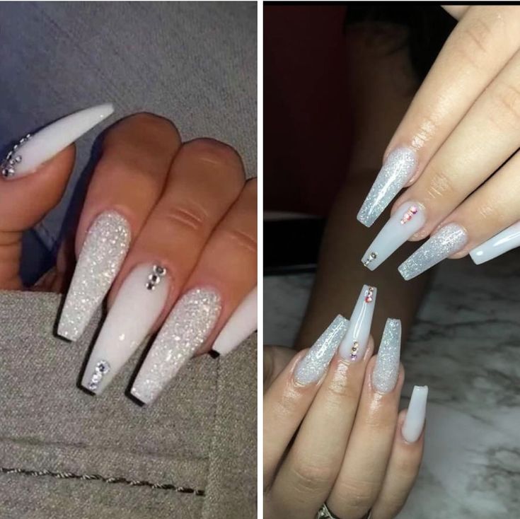 Baptism Nails, Acrylic Nails White, Pink Toe Nails, Ombre Acrylic, Nail Decor, White Glitter Nails, Ombre Acrylic Nails, White Acrylic Nails, Nails White