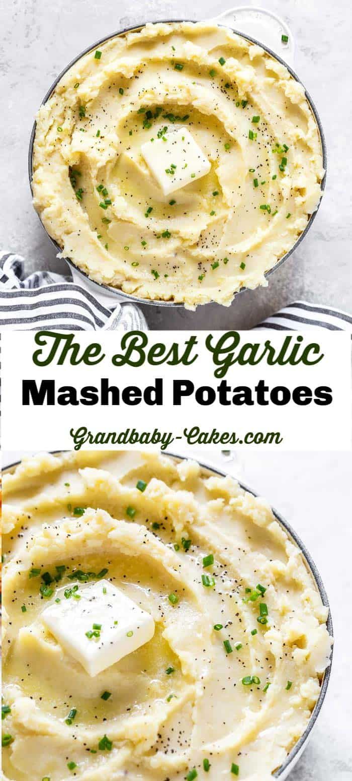 the best garlic mashed potatoes in a pan