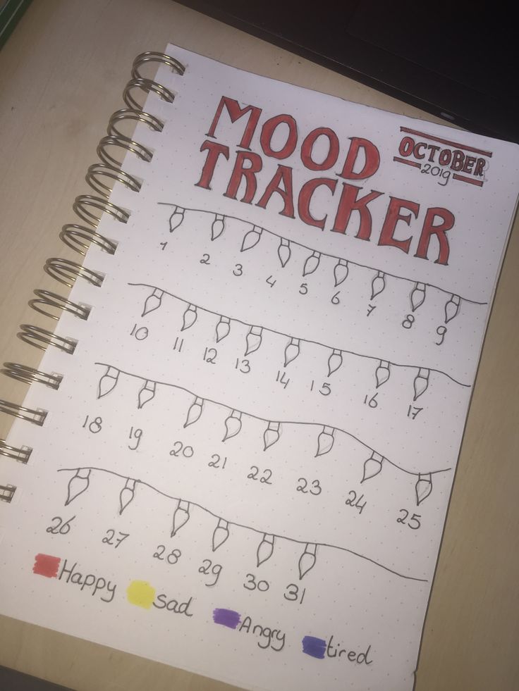 a spiral notebook with the words mood tracker written on it