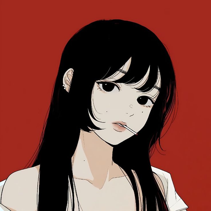 artist insta: eunjin____7 Black Hair, Bangs, Red, Hair, Anime, White, Black, Art