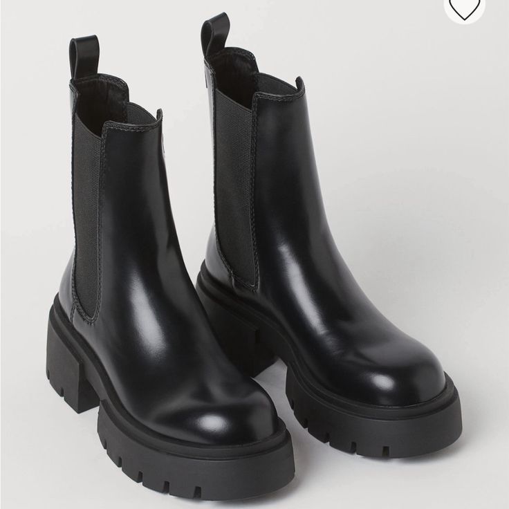 Platform Chelsea-Style Boots. New Black Suede Chunky Boots, Deichmann Chelsea Boots, Black Chunky Boots Women, Black Chunky Boots Winter, Chunky Heel Chelsea Boots, Black Chelsea Boots Tall, Chelsea Boots With A Heel, Black Chelsea Boots Nordstrom, Cream And Black Chelsea Boots