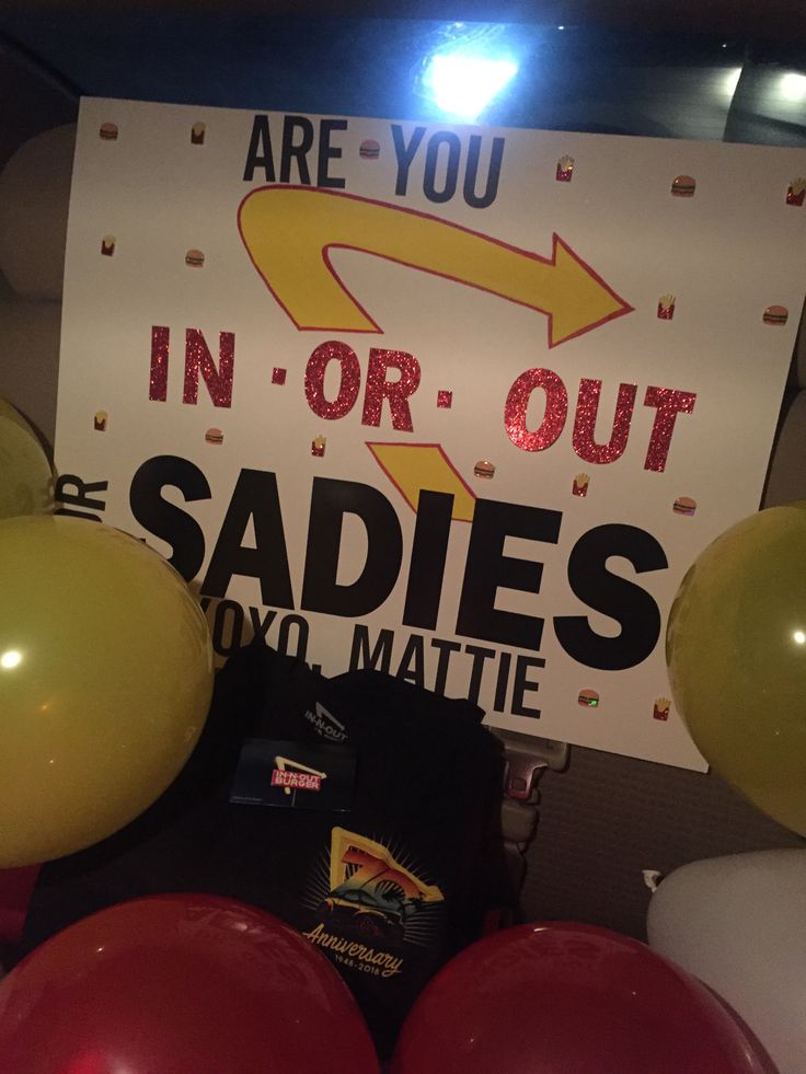 there is a sign that says in or out sadies you'll mattie