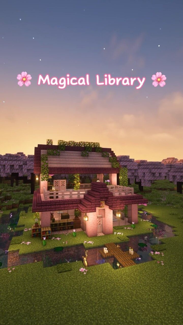 an image of a house in the middle of a field with text that reads, magic library