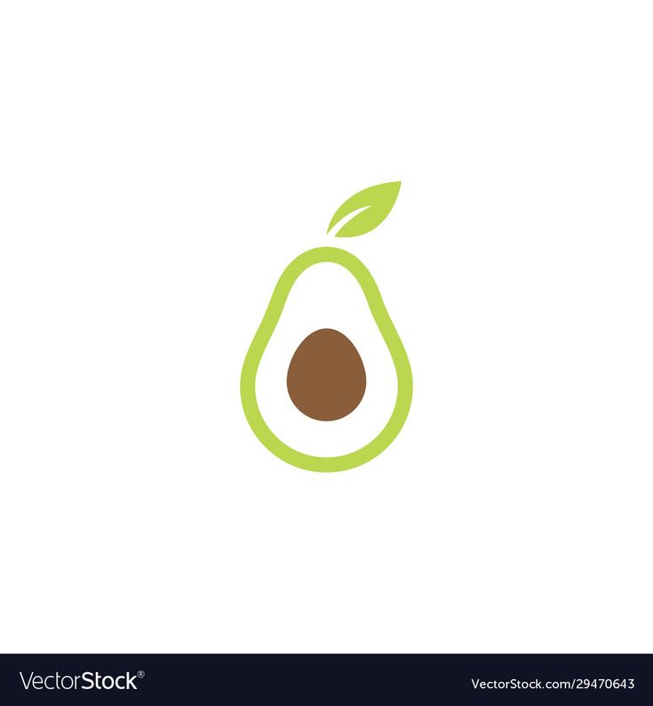 an avocado with leaves and seeds on it's side, in a flat style