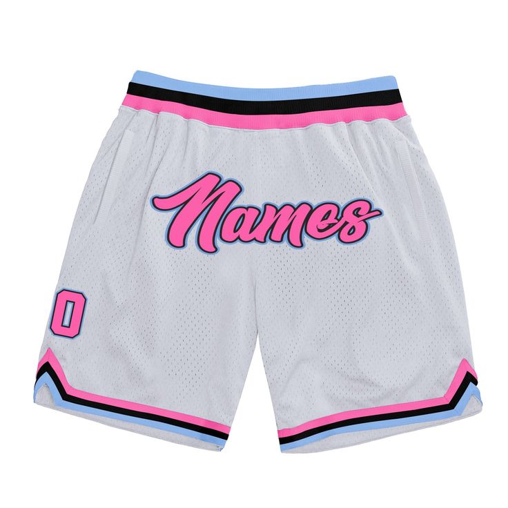 Custom White Pink-Light Blue Authentic Throwback Basketball Shorts Sports Fashion, Basketball Shorts, Pink Shorts, Moisture Wicking Fabric, Sport Fashion, Blue Brown, Pink And Orange, Green And Grey, Black And Brown