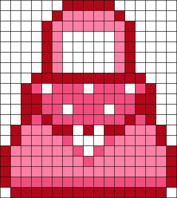 a cross stitch pattern with pink squares and white squares on the bottom, one square has an image of a face in the middle