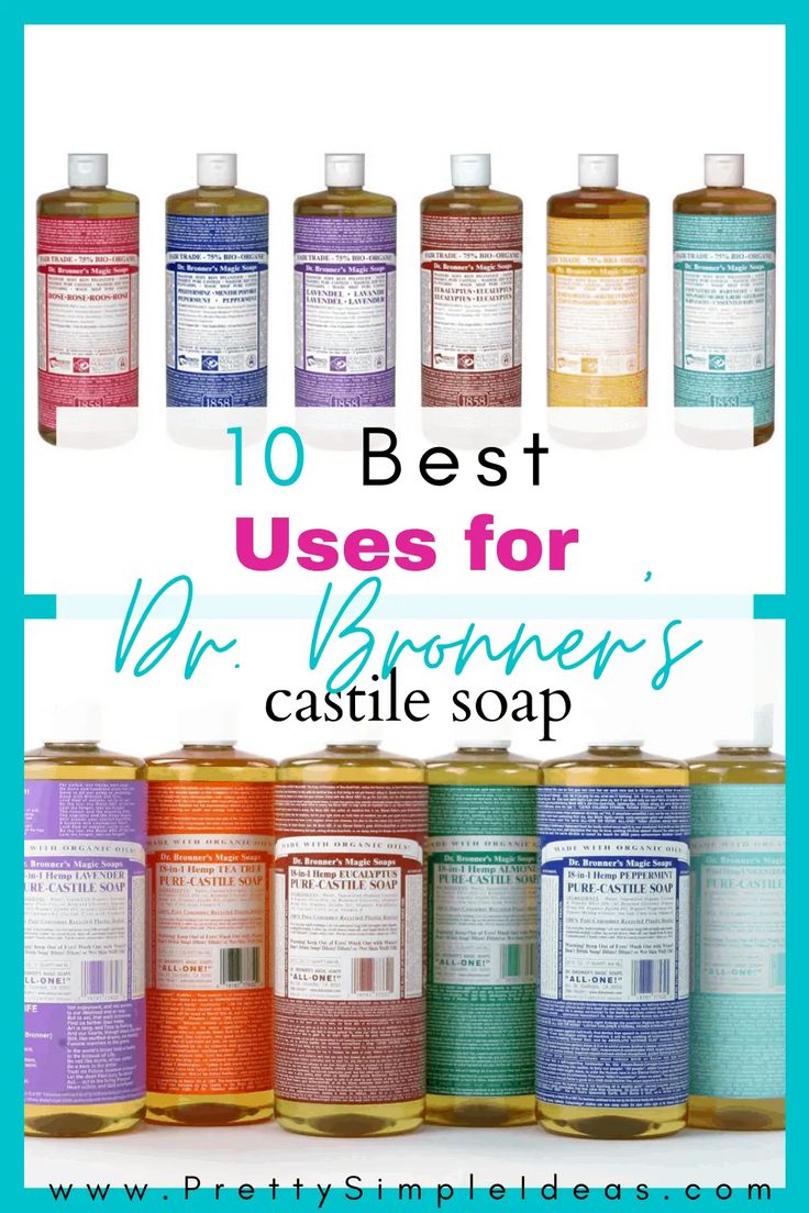 Top 10 Uses for Dr. Bronner's Castile Soap Dr Bonners Castile Soap Uses Peppermint, Dr Bronners Body Wash, Dr Bronners Recipes, Castile Soap Benefits, Dr Bonners, Dr Bronners Soap, Castile Soap Uses, Castile Soap Recipes, Homemade Hand Soap