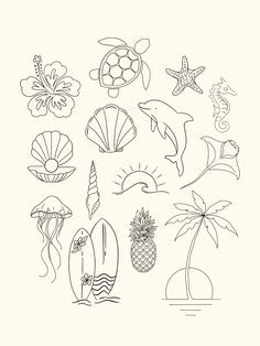 a drawing of different types of sea life