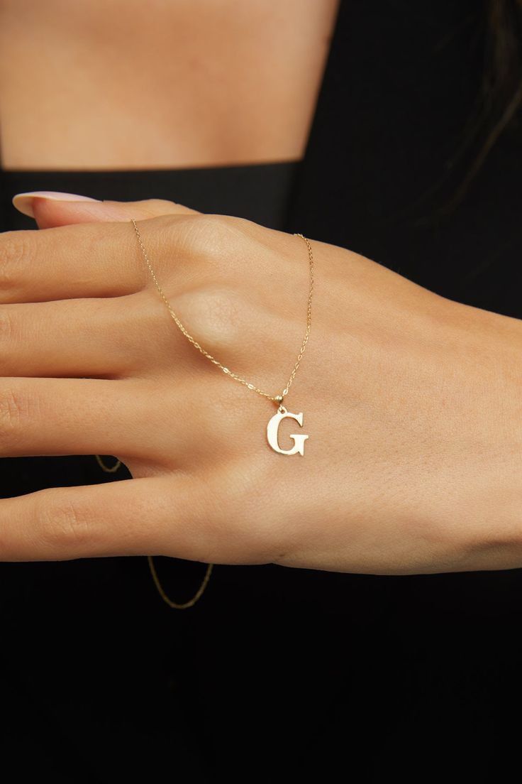 Letter G Tattoo, Initial Gold Necklace, Initial G, Letter Necklace Gold, Necklace For Everyday, Gold Necklace Chain, G Letter, Gold Initial Pendant, Gold Letter Necklace