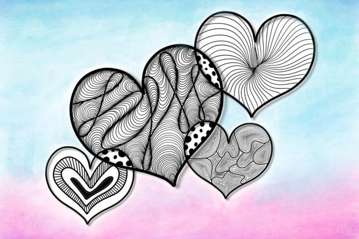 three hearts are shown on a blue and pink background