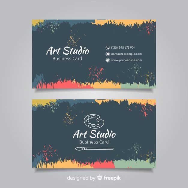 two business cards with an artistic painting effect on the front and back of each card