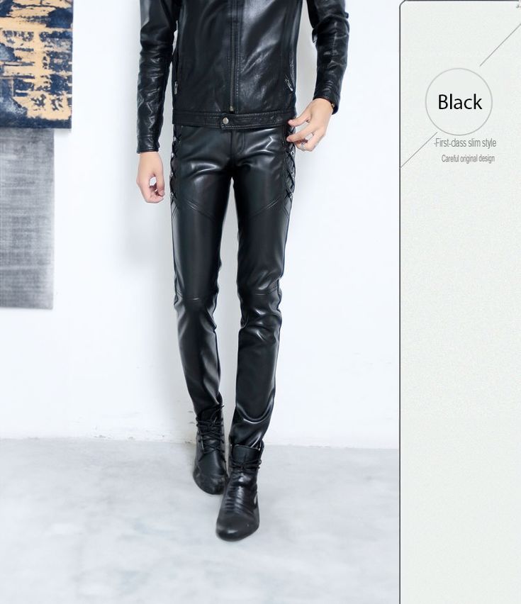 Black / S Men's Trendy Urban Leather Pants - skyjackerz Black Edgy Leather Pants With Zipper Closure, Motorcyle Black Leather Pants, Black Full-length Biker Leather Pants, Stretch Full-length Black Leather Pants, Black Tight Full-length Leather Pants, Casual Pants Style, Pencil Pants, Chic Leather, Modern Urban