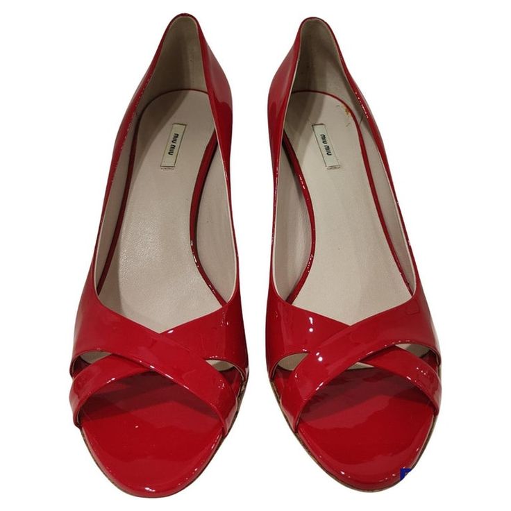 Miu Miu red patent leather decollete size 38.5 heel 9 cm Vintage Shoes, Miu Miu, Patent Leather, Fashion Accessories, Women Shoes, Heels, For Sale, Red, Leather