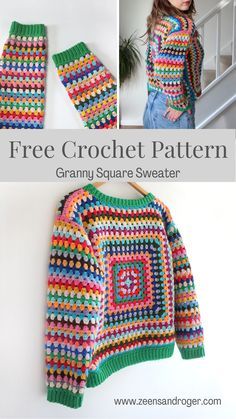 a crochet sweater with the text free crochet pattern granny square sweater