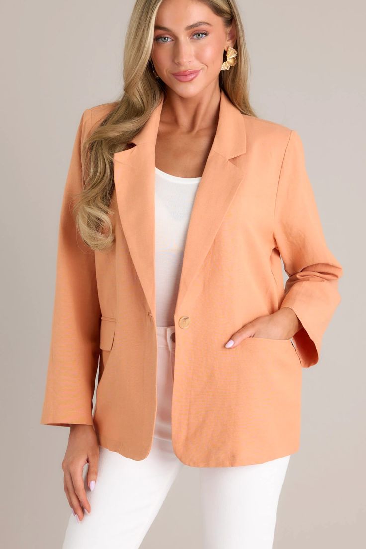 Light Clay Linen Blend Blazer - All Blazers | Red Dress Light Clay, Clay Color, Peach Fuzz, L And Light, Linen Blazer, White Blazer, Upgrade Your Style, Leather Blazer, New You