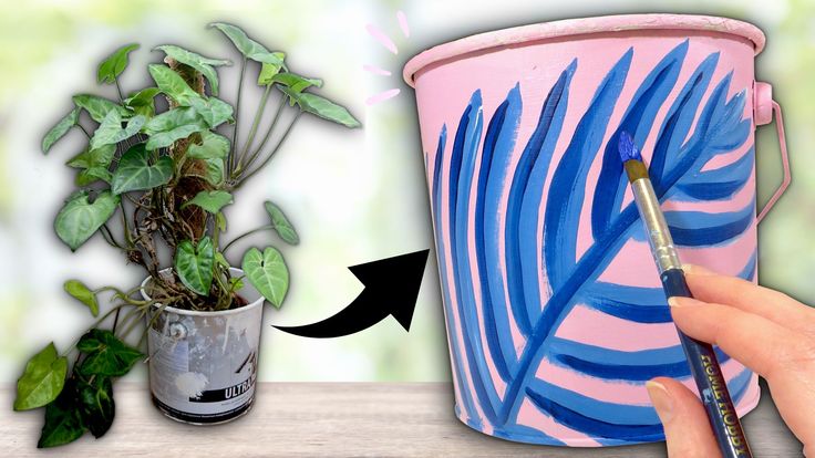 plant in an old paint bucket with an arrow pointing towards the paint bucket being painted pink and blue Cute Plant Pots, Old Bucket, Summer Art Projects, Bucket Planters, Paint Buckets, Creative Arts And Crafts, Geek Humor, Speed Paint, Diy Paint