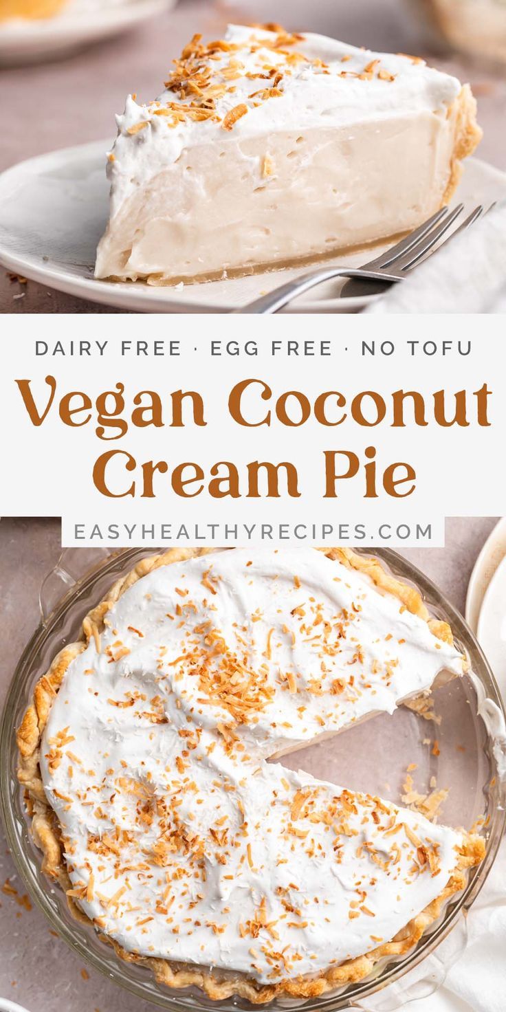 vegan coconut cream pie with whipped cream on top