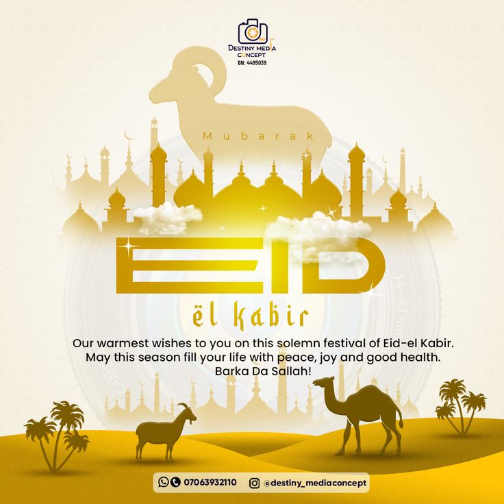 an advertisement for the eid festival with camels