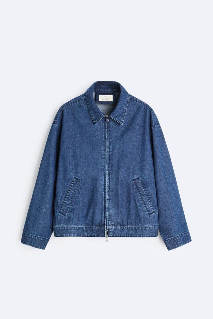 ZIPPERED DENIM JACKET - Indigo | ZARA United States Beauty Sale, Workout Jacket, Zara United States, Massimo Dutti, Jogging, Zip Pockets, Denim Jacket, Zara, T-shirt