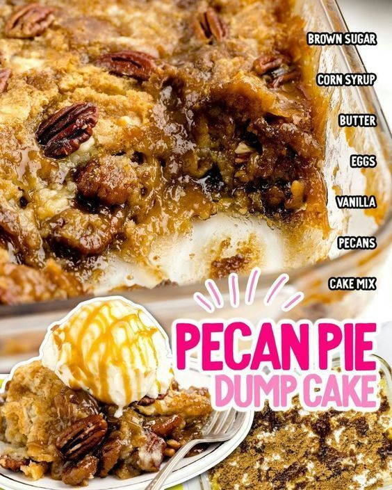 Pecan Dump Cake Pecan Dump Cake Recipes, Pecan Pie Dump Cake, Pecan Dump Cake, Chicken Noodle Soup Recipe Homemade, Pecan Pie Cake, Dump Cakes, Apple Dump Cakes, Dark Brown Sugar, Fall Desserts Easy