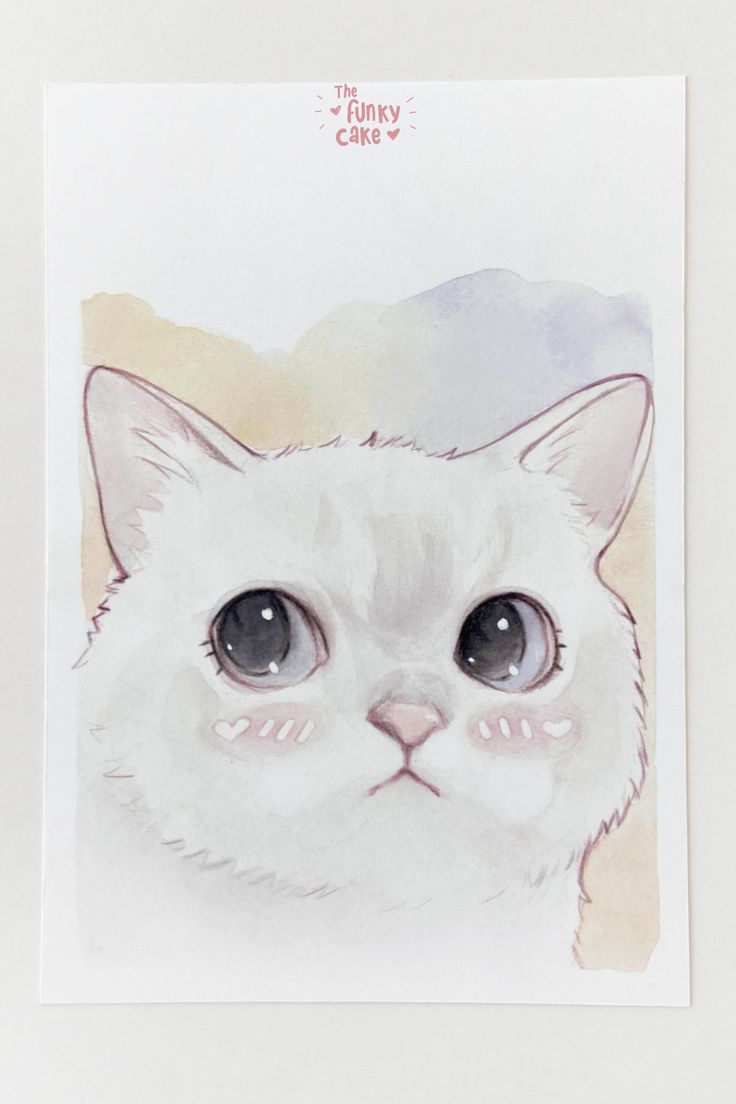 a drawing of a white cat with blue eyes