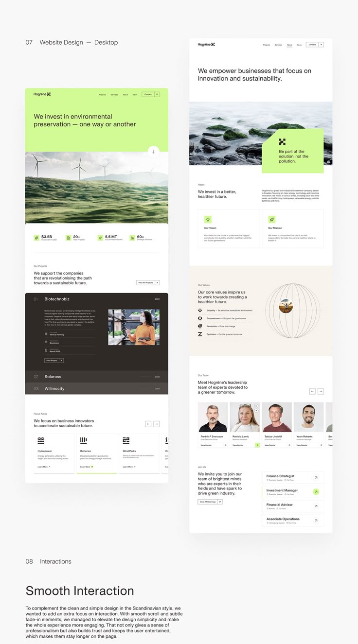 the website design is designed to look like it has been created by people in green and white