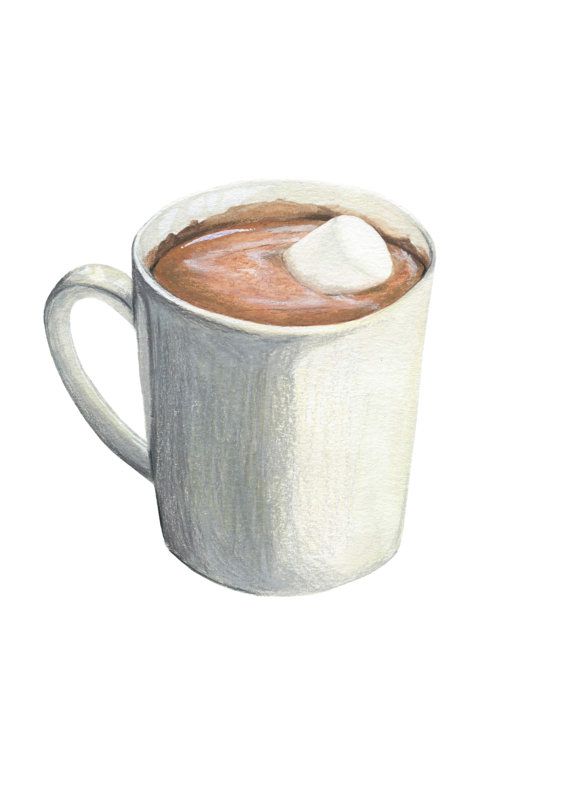 a drawing of a cup of hot chocolate with marshmallows