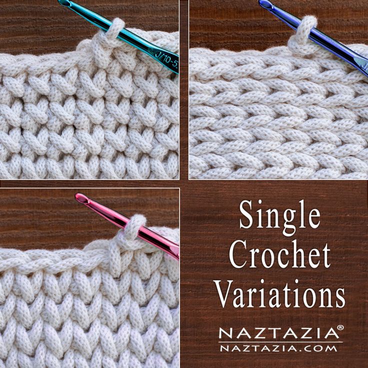 three pictures showing the single crochet variations