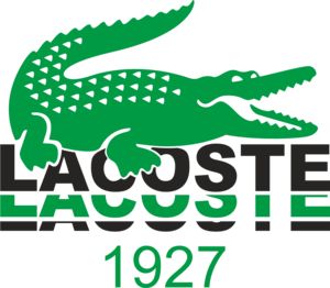 the lacoste logo is shown in black and green with an alligator's head