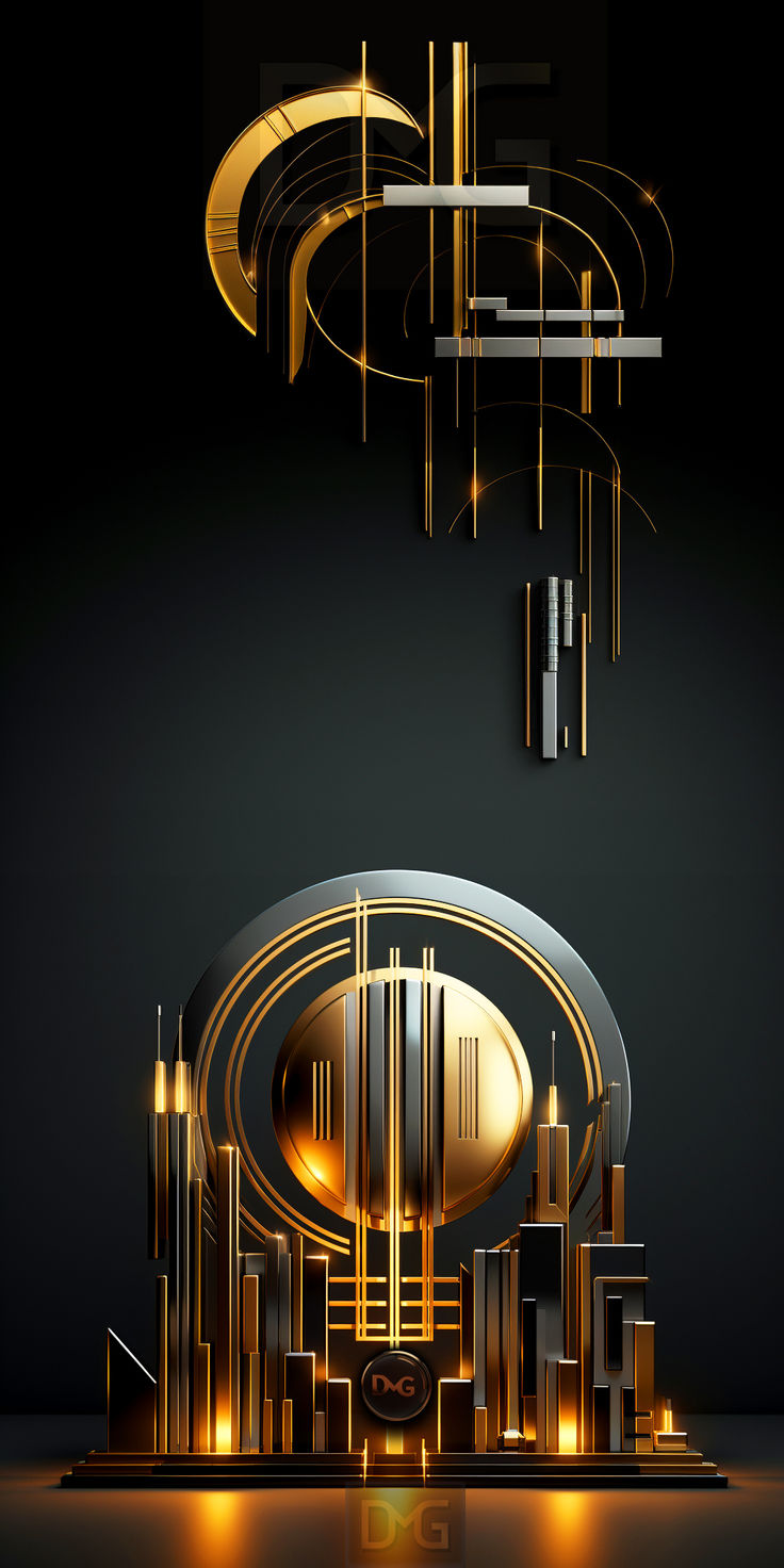 an image of a black and gold background with some lights on it's sides