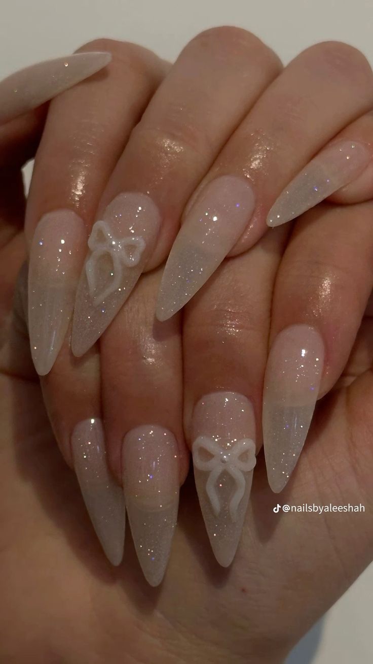 Bow Nail Art Designs, Bow Nail Art, Quartz Nails, Bow Nail, Milky Nails, Small Nails, Classy Acrylic Nails, Nails Salon, Pretty Gel Nails