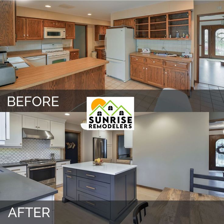 before and after pictures of a kitchen remodeling project in the sunridge area