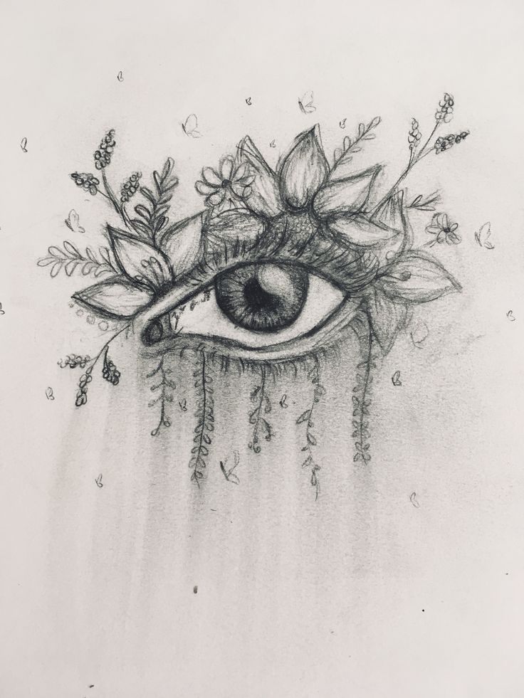 a drawing of an eye with flowers and leaves on the outside of its iris's eyes