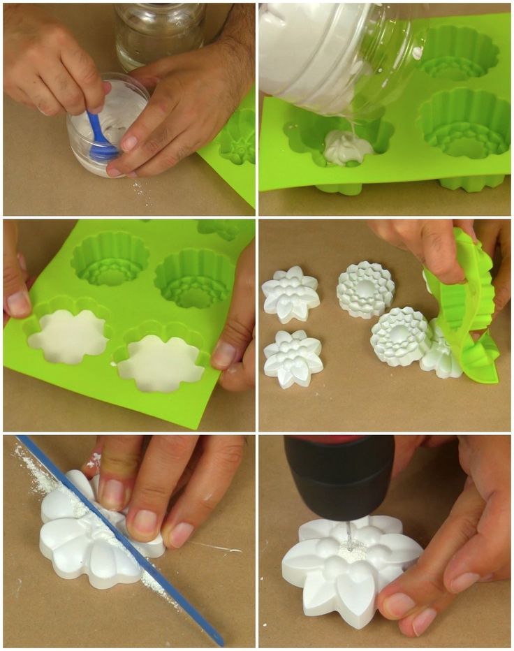 the process for making snowflakes is shown in four different pictures, including one being frosted with icing