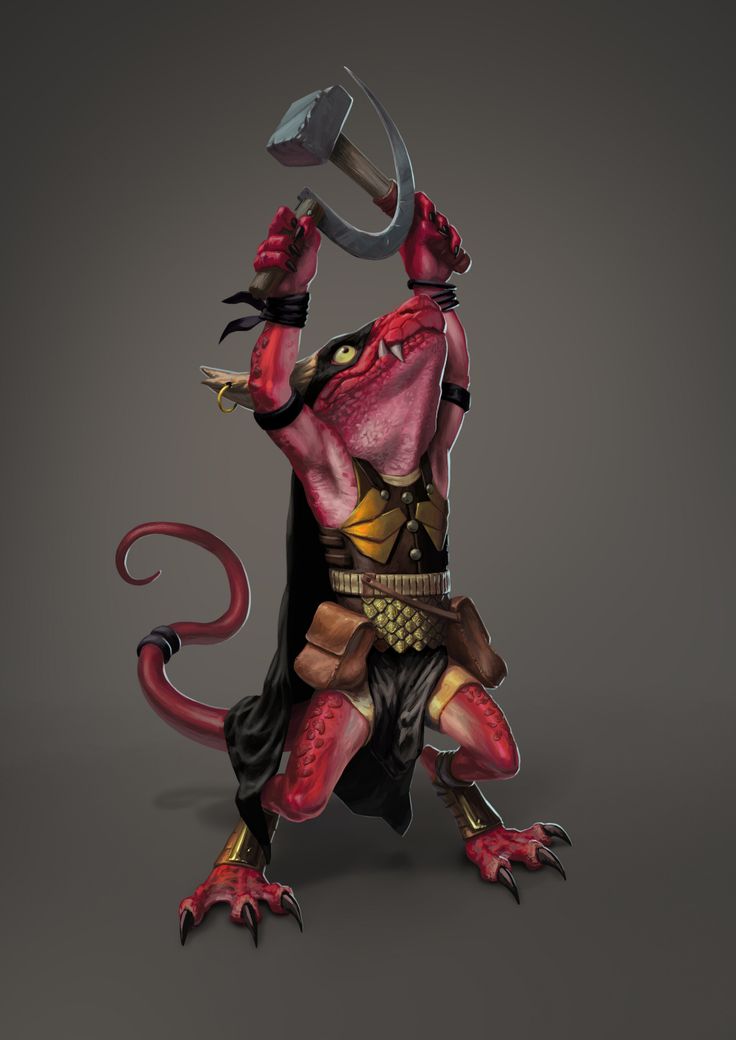 a red and black creature with a hammer on its head, holding a wrench in his right hand