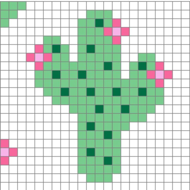 a cross stitch cactus with pink and green squares