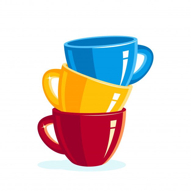 three cups stacked on top of each other in the shape of a stack, one blue and one yellow