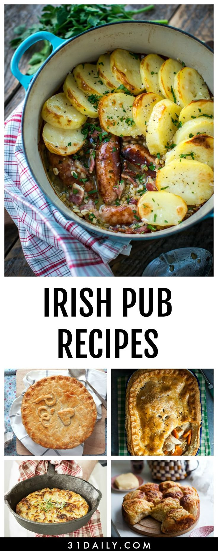 irish pub recipe collage with text overlay and images for the title in the middle